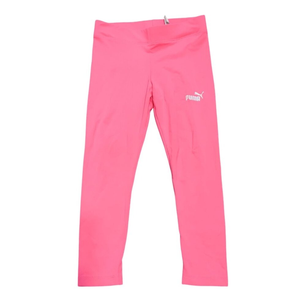 Puma Girls XXS 3/4 Pink Athletic Leggings Logo Activewear Pants Kids Sportswear